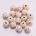 Detailed view of 20mm natural wooden beads featuring cute engraved smiley face patterns - Three-color Baby Face