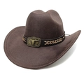 Close-up of brown cowboy hat featuring a vintage metallic bull skull on a leather band - Striped Coffee