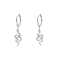Elegant 925 sterling silver hoop earrings with dangling snake charms and sparkling stones - Style J Coiled (White Gold)