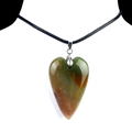 Natural green and brown gradient heart stone pendant with a black woven cord necklace - India Agate