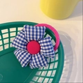 Blue plaid sunflower hair tie with rose red elastic band for children girls - Blue Checked Flower