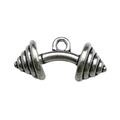 Silver dumbbell charm pendant for DIY sports jewelry making in oxidized metal finish - Curved Bar Dumbbell