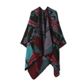 Ethnic style knitted shawl in black, red and turquoise with tribal totem pattern - One Size / Abstract Pattern - Red Cyan