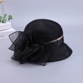 Elegant black organza flower sun hat for women featuring a gold trim band and stylish design - One Size / Black