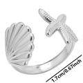 Anello regolabile argento con stella marina e conchiglia, diametro di 1,7 cm - Color Acciaio