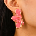 Rosafarbene doppellagige Blumen-Ohrstecker mit Goldbeschichtung für Damen - Rosa Stil (9630)