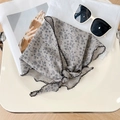 Grey floral cotton headscarf with black delicate edging and retro chic patterns - Grey Scalloped Floral