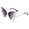 Fashionable butterfly rimless sunglasses with gradient purple lenses and gold metal arms - Gold Frame Double Grey