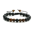 8mm tiger eye and lava stone adjustable braided bracelet for couples on white background - Tiger Eye + Lava Braided