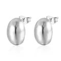 Pendientes de acero inoxidable plateado pulido con forma de frijol ovalado estilo retro - Pendientes de Botón de Frijol Pequeños / Color Acero