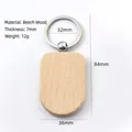Macro shot of 7mm thick beech wood keychain tag with detailed size dimensions - Semi-oval