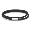 Double-layer black braided rope bracelet with silver cylindrical magnetic clasp - Black