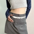 Ceinture fine en cuir blanc punk avec clous en métal argenté et boucle noire pour mode Y2K - Rivet Blanc