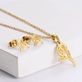 Gold stainless steel jewelry set featuring hollow rose pattern necklace and earrings - Rose