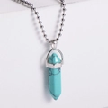 Natural turquoise hexagonal prism pendant necklace with silver bead chain for women - Turquoise