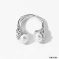 Anillo abierto plateado con perlas blancas dobles y textura de lava irregular - Estilo Abierto de Doble Perla Barroca(PBJ533) / Plateado