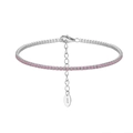 S925 sterling silver tennis bracelet featuring radiant pink zircon stones - Machine-made Tennis Chain 1.5mm Powder Zirconium Electroplated White Gold Approx. 2.65g.