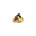 Enamel pin of a black moon cat with yellow scarf in a vintage suitcase design - Suitcase Cat (XZ4160)