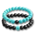 Pair of 8mm blue turquoise and matte black stone bead bracelets for couples - Two-Piece Set / Blue Turquoise & Matte Black