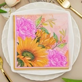 Floral paper napkins with watercolor sunflowers and pink peonies on a white plate - Sunflower Peony Berry (1004)