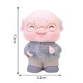 Grandpa figurine with tea set in grey Tang suit for birthday cake decoration, 7.3cm height - Vinyl Old Man with Teapot