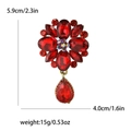 Spilla vintage a fiore con cristallo rosso, ciondolo a goccia e dettagli dimensioni - Rosso 1036-RD
