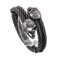 Gothic skull double head twisted cable bracelet with vintage silver finish for men - Silver Black