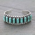 Vintage bohemian open bangle with rectangular turquoise stones and antique silver finish - Rectangular Blue Turquoise