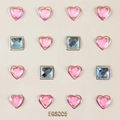 Adhesive gemstone stickers with pink heart and blue square crystals in gold metal frames - EGS005-Heart/Square Pink/Blue