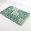 Morandi green velvet jewelry tray with 20 compartments for necklaces and pendants - 18-Slot Pendant Display Tray / Bean Green