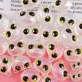 Cute 18mm iridescent cat head acrylic beads with big yellow eyes for DIY bracelets - Transparent Yellow