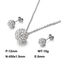 Sparkling silver titanium steel jewelry set with crystal ball necklace and earrings - White Zirconia Ball Style (KS115059-Z)