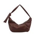 Dark brown pleated croissant bag in pebbled leather with unique knotted shoulder strap - Coffee