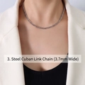 3.7mm stainless steel silver curb chain necklace shown on a professional model - Steel Color Curb Chain (3.7mm Wide)