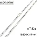 60cm silver stainless steel pearl link chain necklace for unisex, weighing 22g - Silver 600mm x 3.5mm