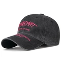 Casquette vintage en coton délavé noir avec broderie rose et effet vieilli unique - Réglable / Noir