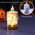 Candela LED di Halloween con motivo casa stregata e pipistrelli, altezza 8.5cm - Casa Stregata