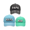 Three-piece family set of washed cotton baseball caps in charcoal, blue and mint colors - Family Set (PAPA+MAMA+MINI) / Black/Blue/Green
