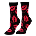 Détail de chaussettes noires en coton avec motif lèvres rouges et broderie Kiss - Noir Lèvres Rouges