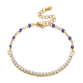 Goldenes Gliederkette-Armband mit blauen Perlen und Kristallen im minimalistischen Stil - Dunkelblau (KB155297-Z)