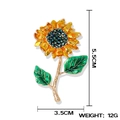 Vibrant sunflower brooch with yellow petals and green rhinestones, 5.5cm tall - Sunflower Brooch