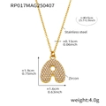 Detailed size chart for 18k gold plated letter A zircon pendant necklace in stainless steel - 40+5cm / Gold - Letter A