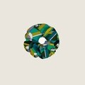 Floral jungle twill silk scrunchie with geometric patterns and satin finish for women - Style 5 - Teal Yellow Geometric