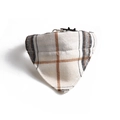 Beige and brown plaid pet bandana collar with a black buckle and metal D-ring attachment - Single Bandana Collar / White Plaid Bandana