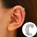 Silver flower ear cuff featuring clear zircon stones in a delicate C-shaped design - White K - Flower Pattern Style (12190)