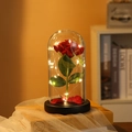 Romantic LED artificial red rose in glass dome with black base for Valentine decor - Acrylic Dome + Plastic Base / Red Rose