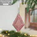 Pink glitter rhombus Christmas tree ornament with silver cap and white hanging string - Geometric