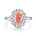 Elegant S925 silver ring featuring a pink-orange oval gemstone with double halo diamonds - FDJZ-103 Padparadscha Pink