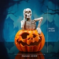Halloween skull and pumpkin lamp resin decor, bright orange and bone white finish - Skull Pumpkin Light - Hear No Evil