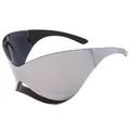 Y2K futuristic shield sunglasses with wrap-around silver mirror lenses and sleek frame - Silver Mirrored